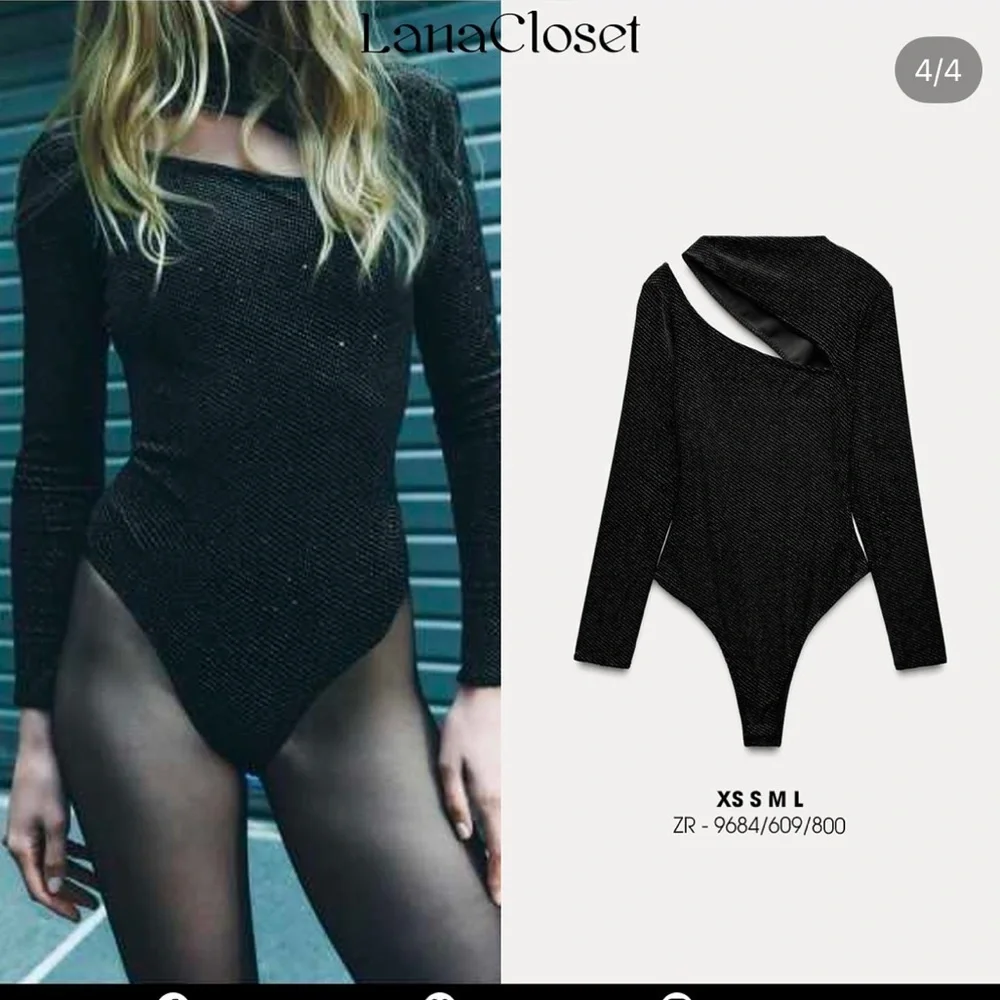 ZARA black glitter velvet asymmetrical bodysuit - Picture 6 of 9